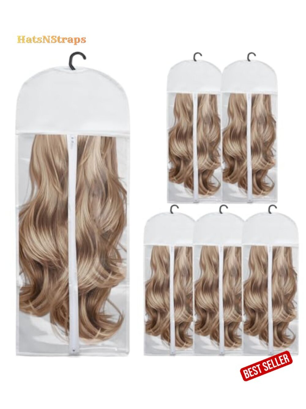 5-Pack Hair Extension Storage Bag with Transparent Window & Hanger